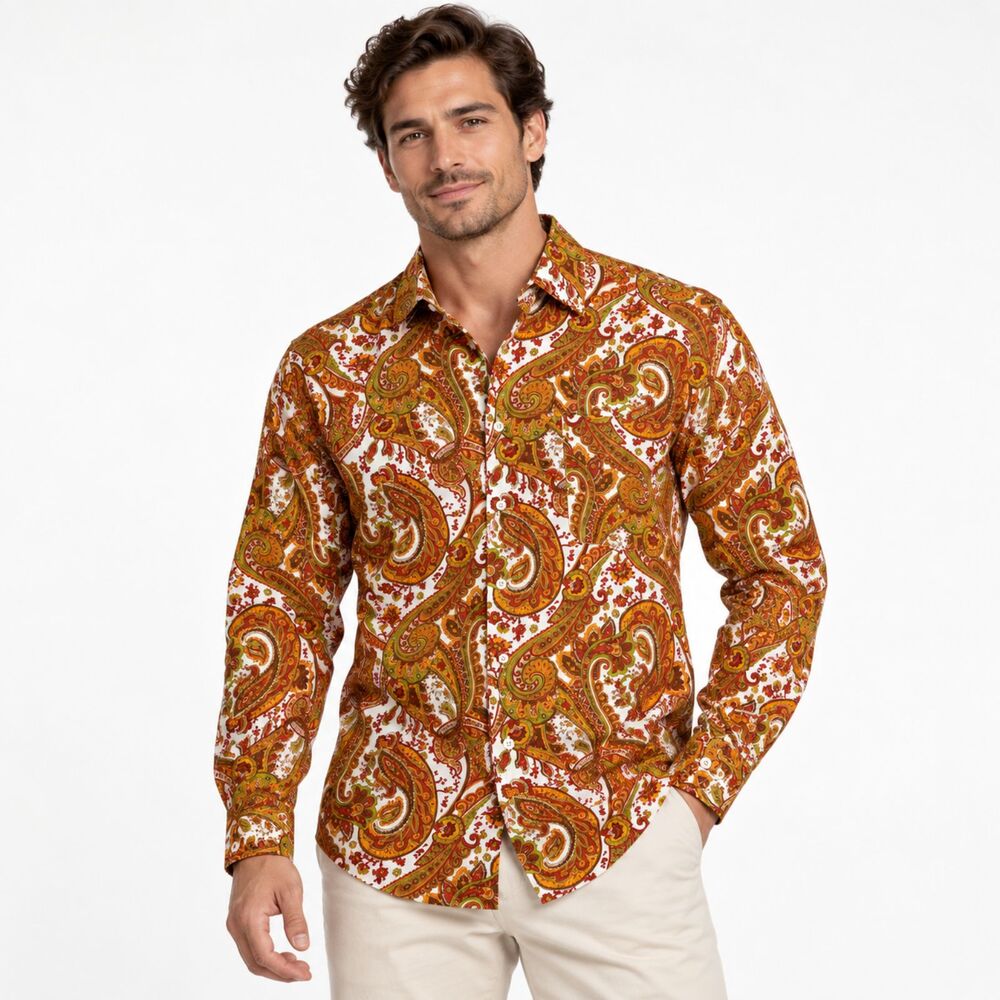 Alan Flusser Button Up Shirt Men's L Paisley Long Sleeve Dress Button Down - Picture 2 of 9
